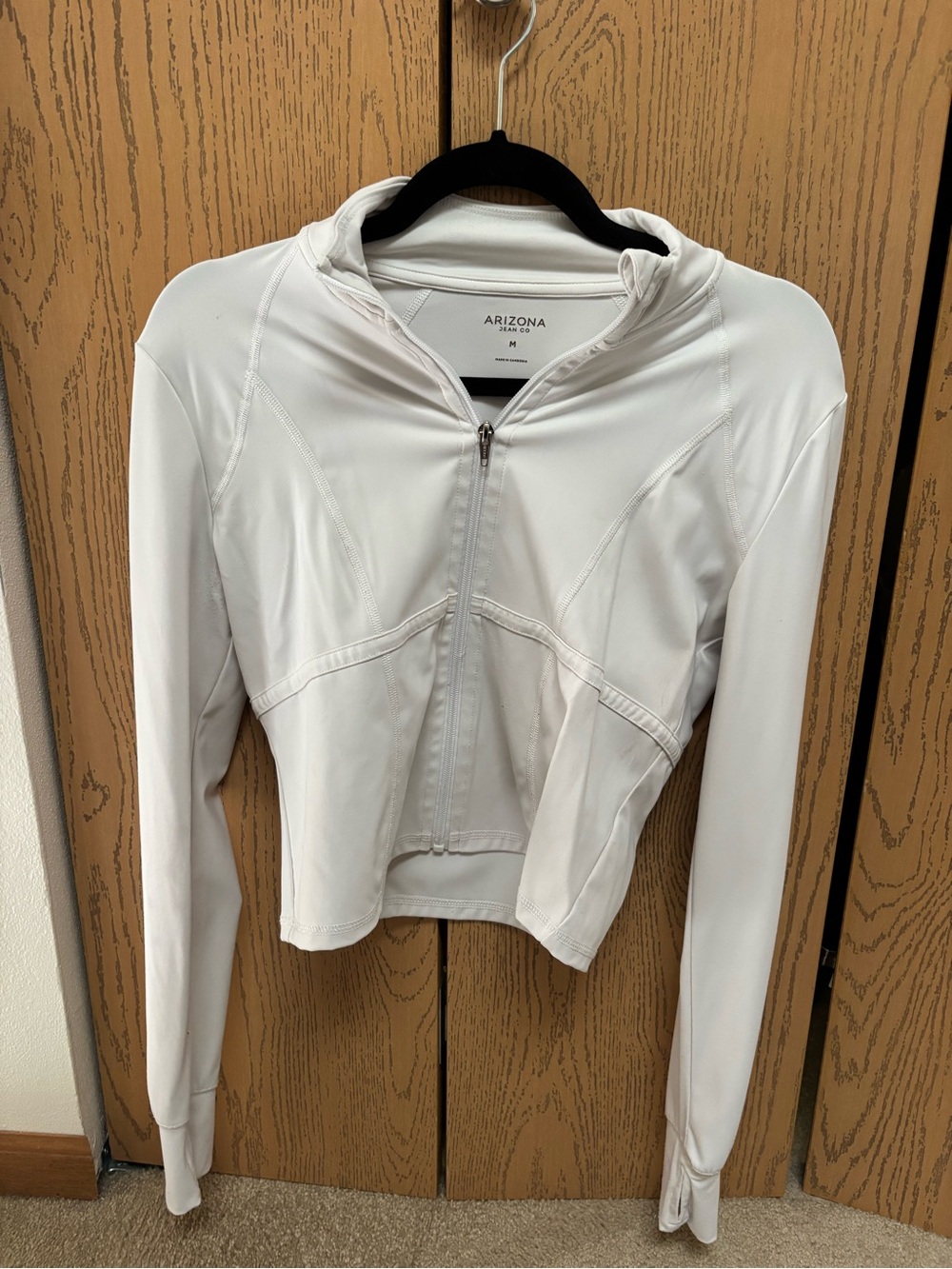 Arizona Jean Company Off-White Cropped Zip-Up Bomber Jacket